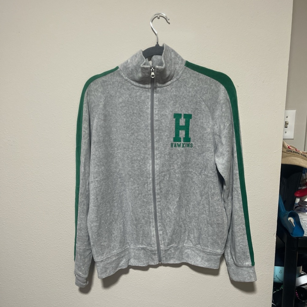 Gray and Green Zip-Up Jacket Hawkins